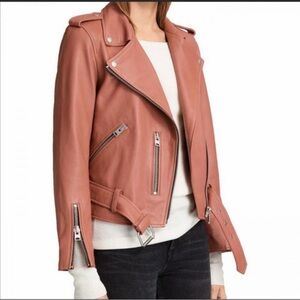 All Saints Leather Biker Jacket - Brown